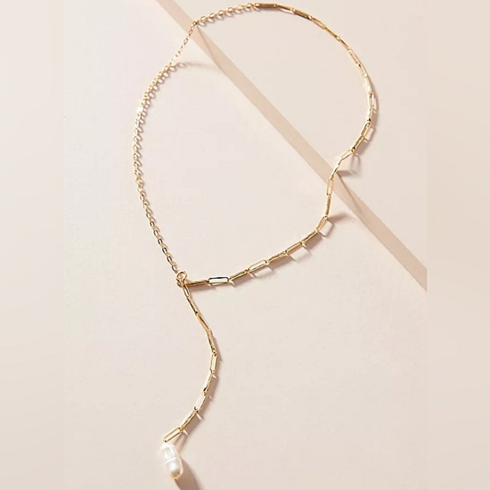 Anthropologie Half & Half Pearl Lariat Necklace